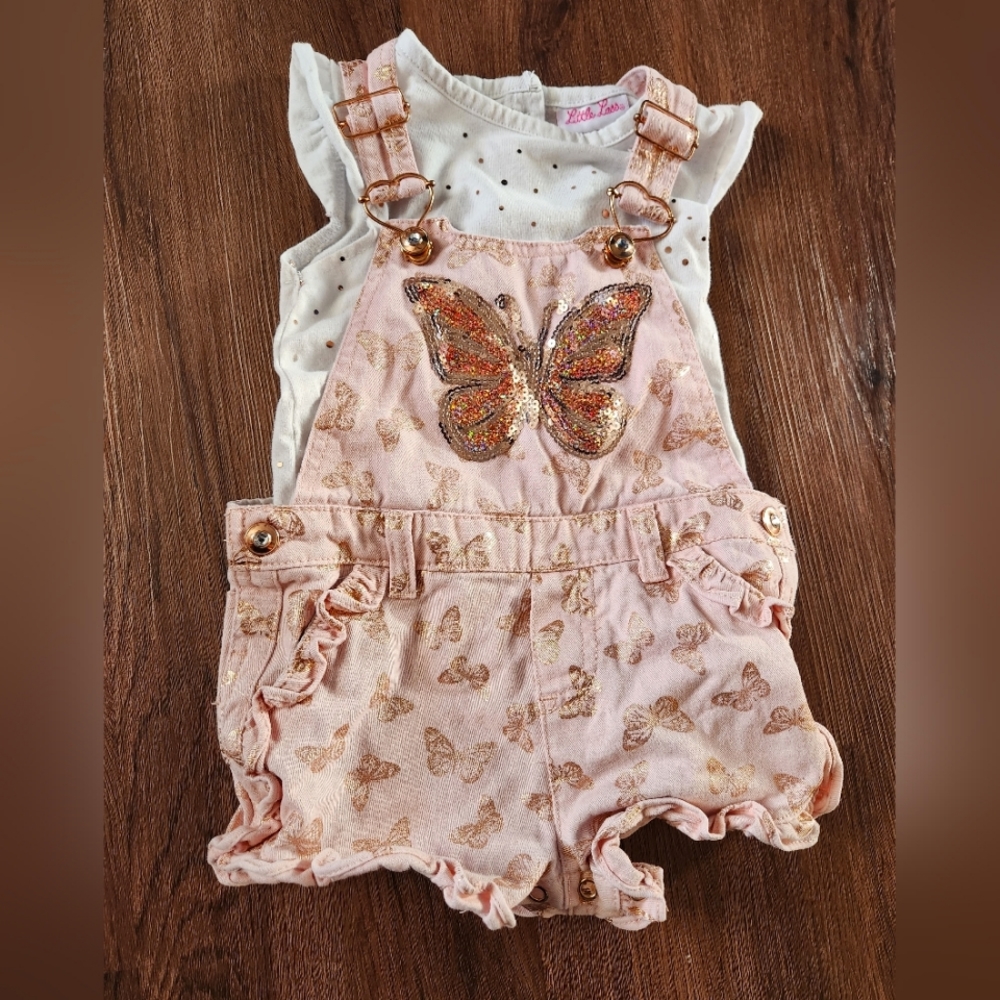 Sparly Butterfly Overall Set - 24 months